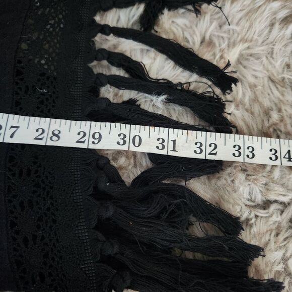 PPLA Clothing Open Front Fringe Hem Black Kimono Cardigan Women's Size Medium - Picture 10 of 10